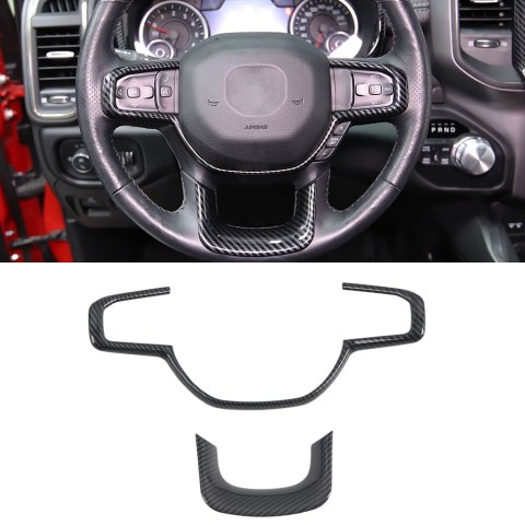 Free Shipping Carbon Style Inner Steering Wheel Button Cover 2pcs For Dodge Ram 1500 2019-2021